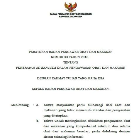 Peraturan BPOM 33 Tahun 2018 Tentang 2D Barcode .